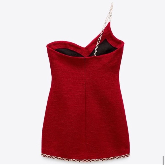 ZARA Chain Trimmed Asymmetric Dress Burgundy - Picture 9 of 16